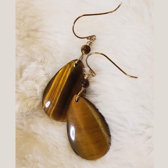 Gorgeous Natural Tiger Eye Teardrop Earrings - Picture 2 of 4